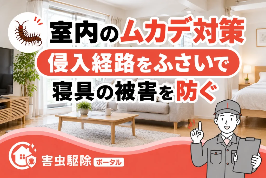 室内のムカデ対策｜侵入経路をふさいで寝具の被害を防ぐのサムネイル