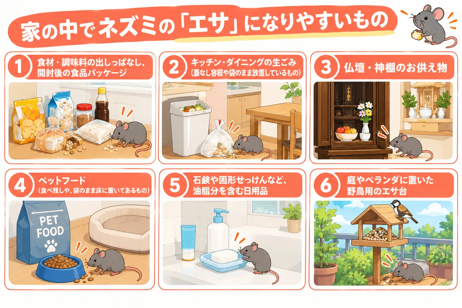 家の中でネズミの餌になりやすいものの画像