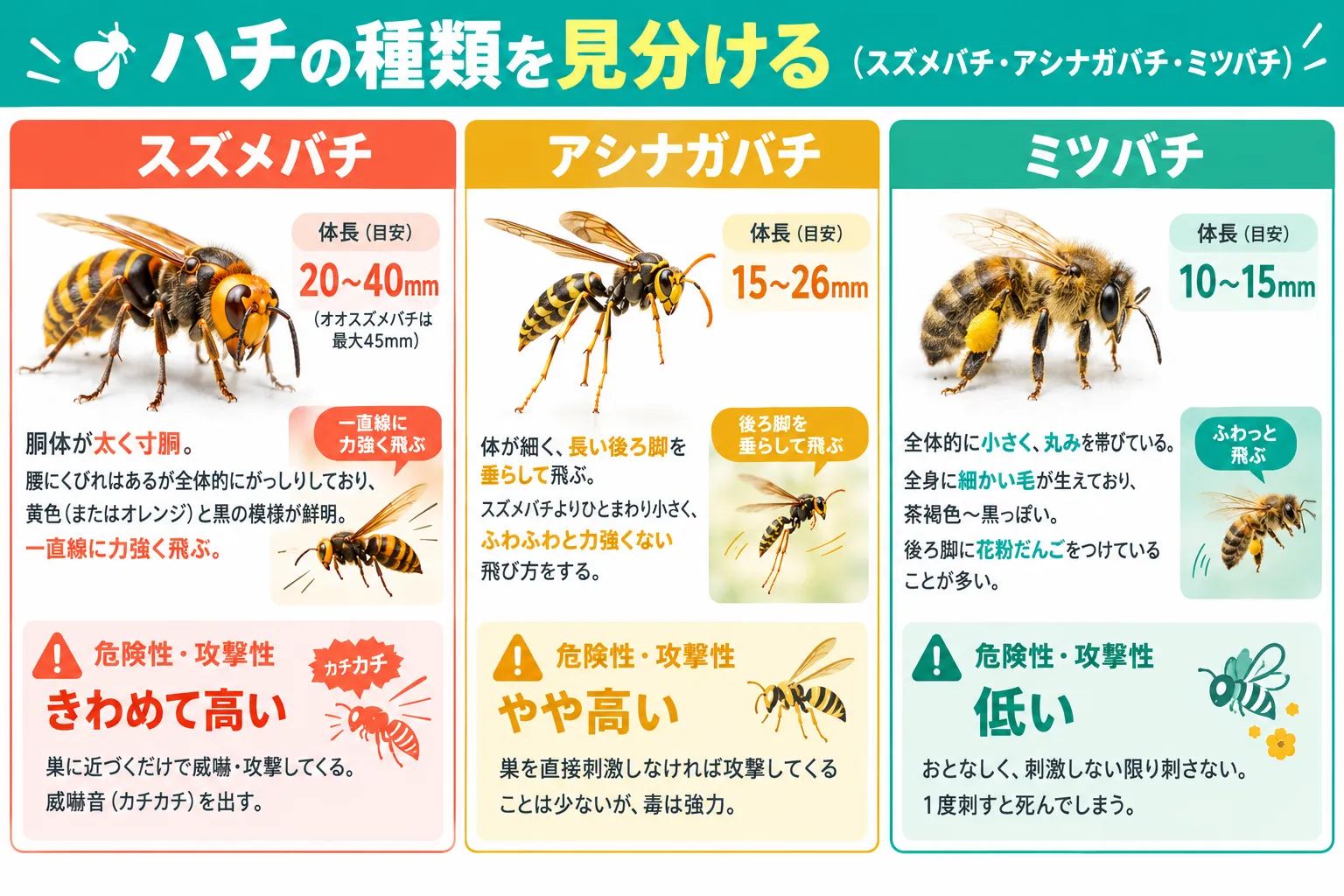 ハチの種類と見分け方の図解