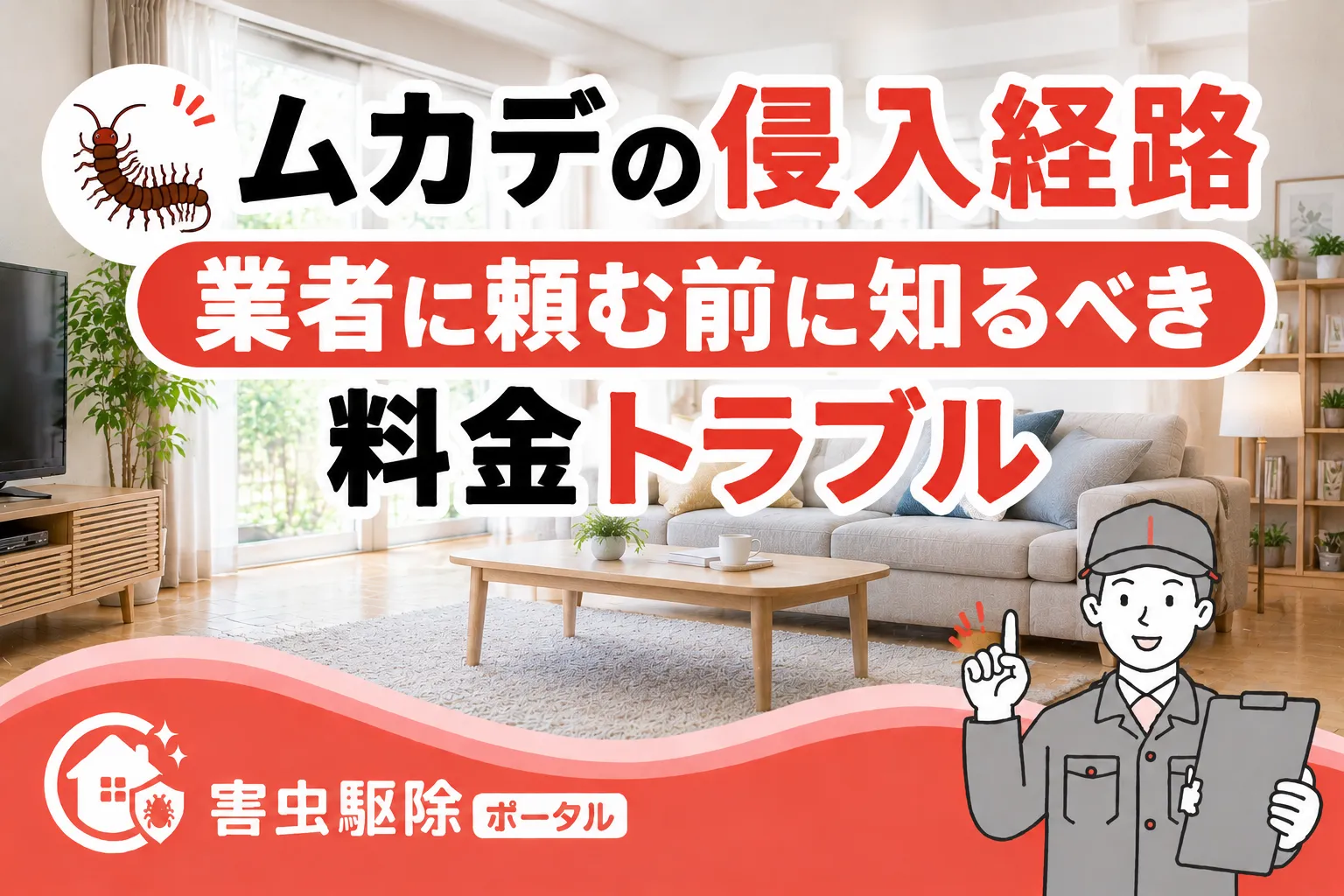 ムカデの侵入経路|業者に頼む前に知るべき料金トラブルのサムネイル