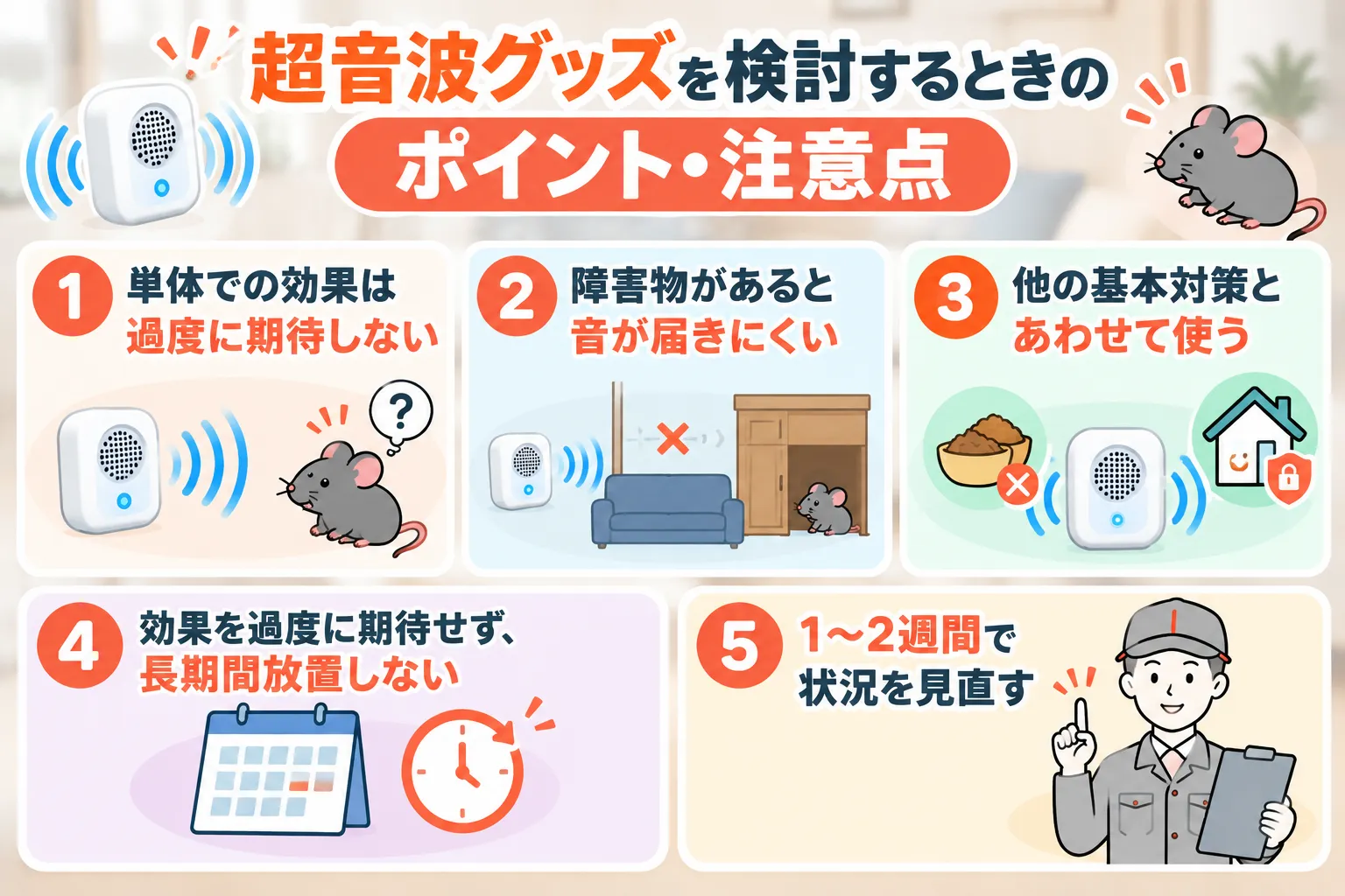 超音波グッズ検討時の注意点の図解