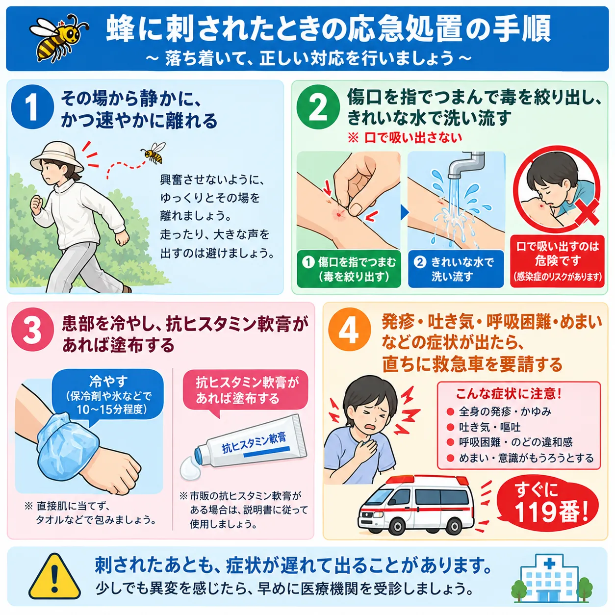 蜂に刺された時の対処法の図解