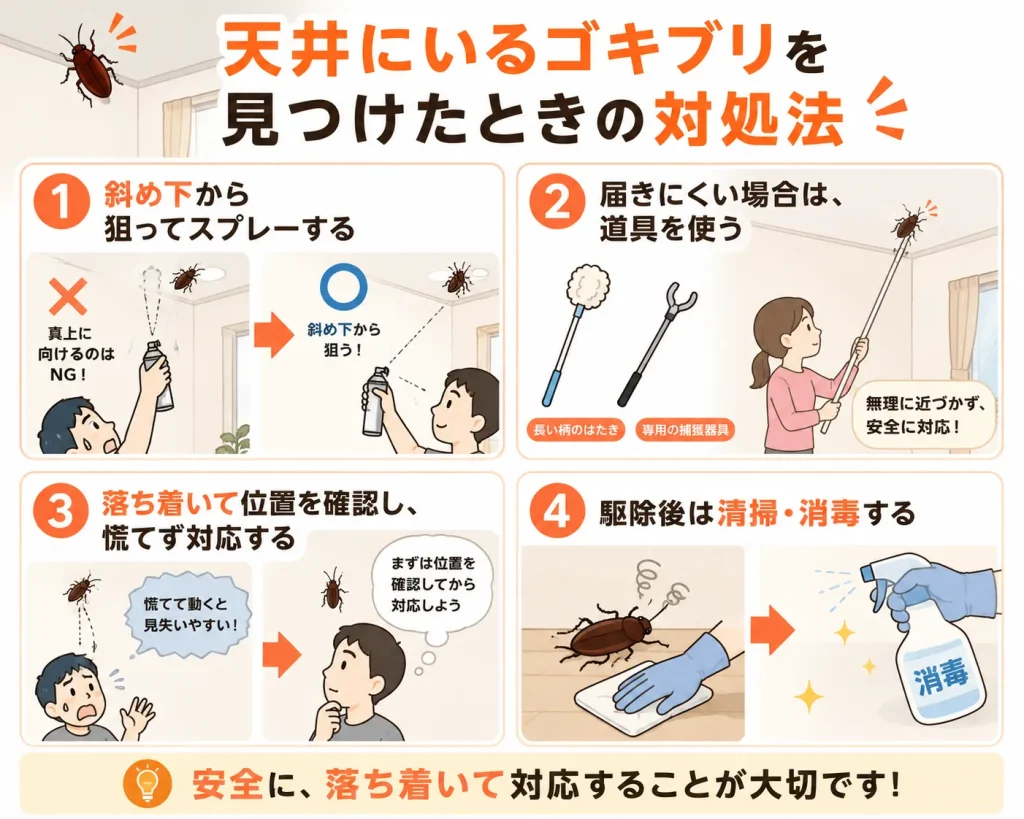天井にいるゴキブリへの対処法