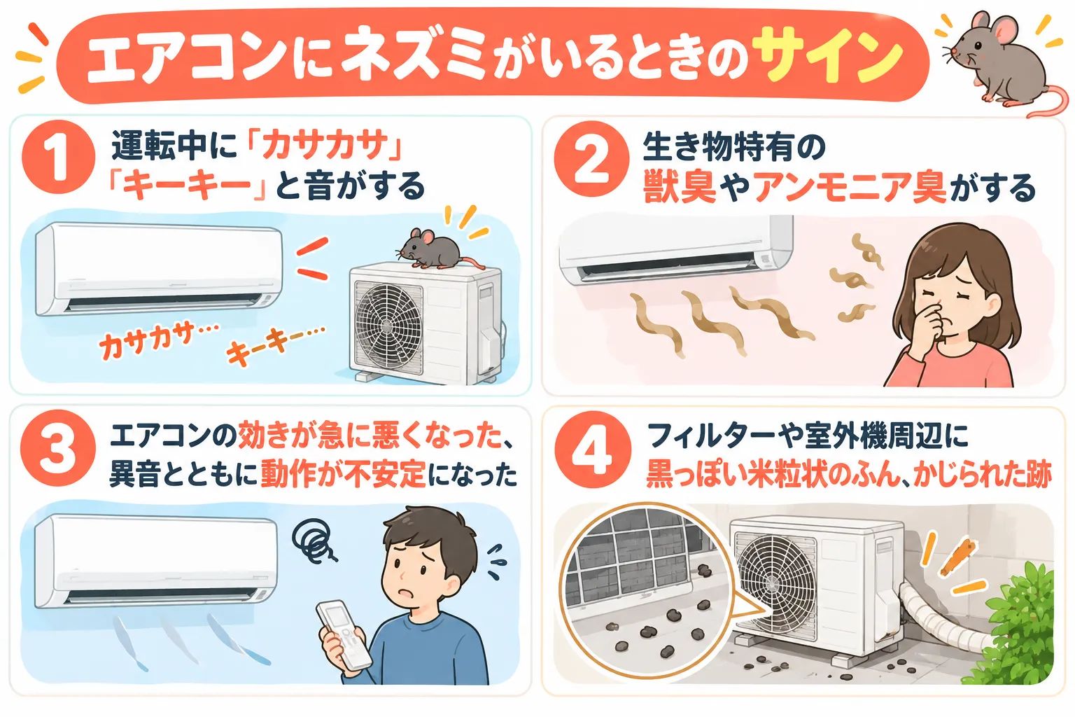 エアコンにネズミがいる時のサインの図解