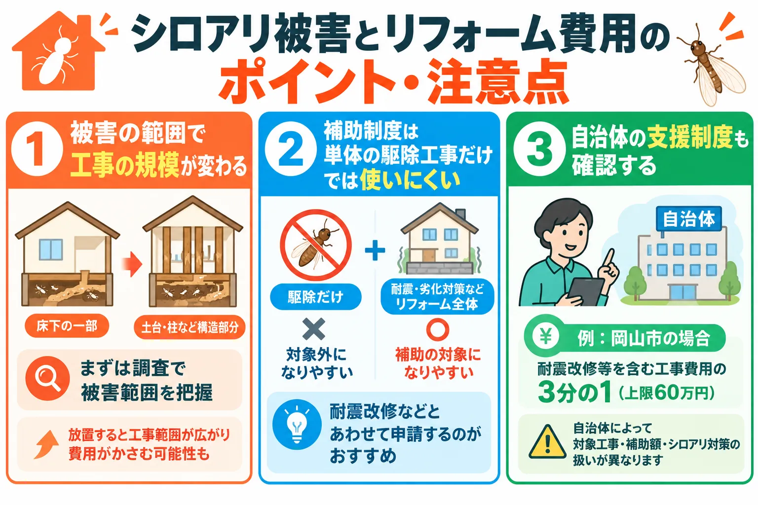 シロアリ被害の注意点の図解