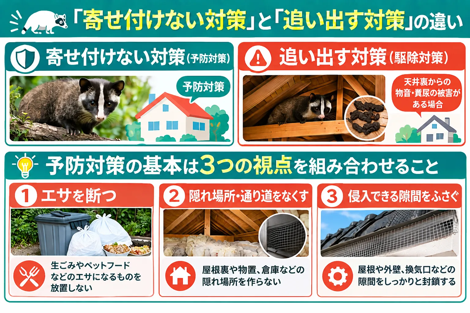 寄せ付けない方法と追い出す方法の違いの図解
