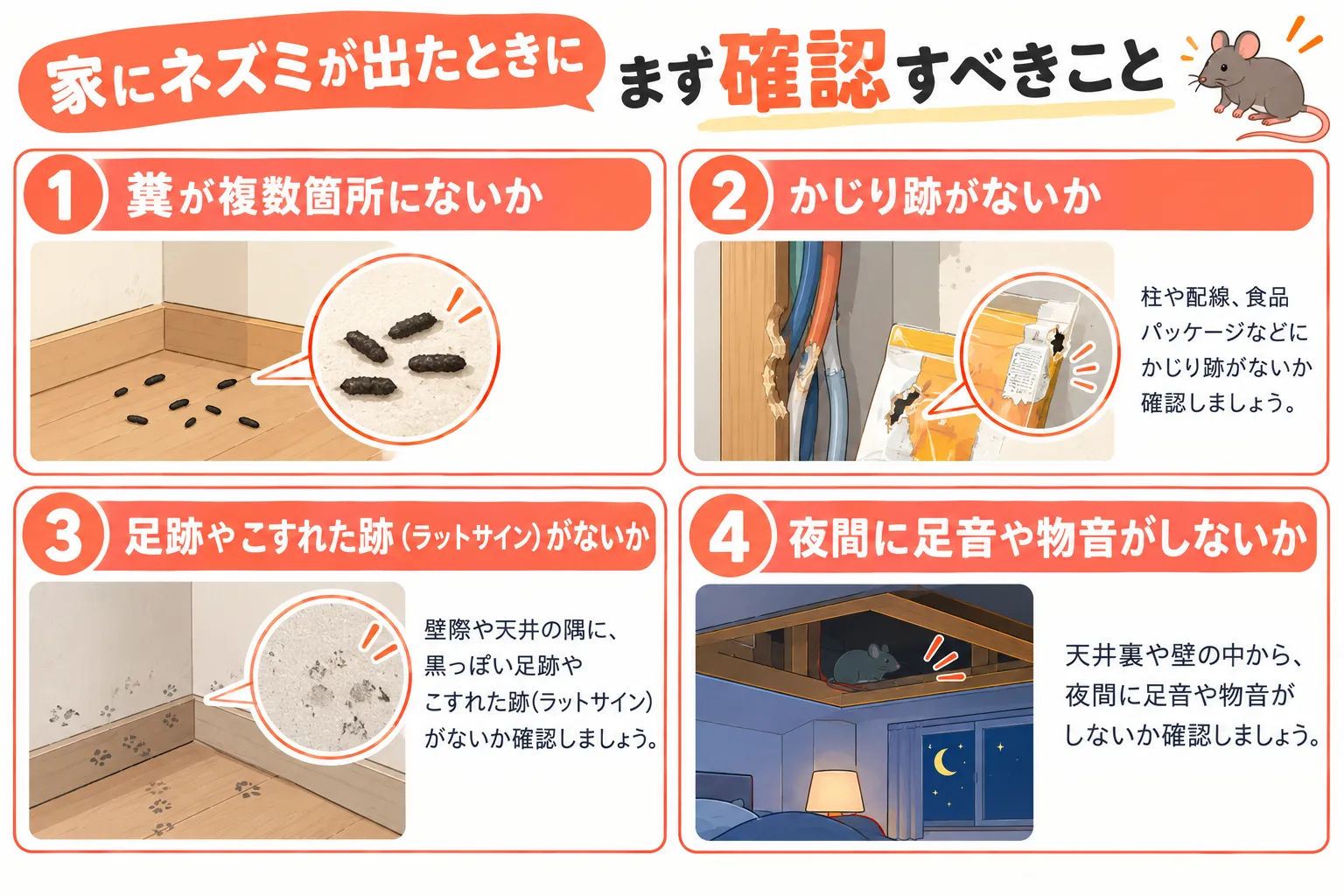 家にネズミが出た時に確認すること