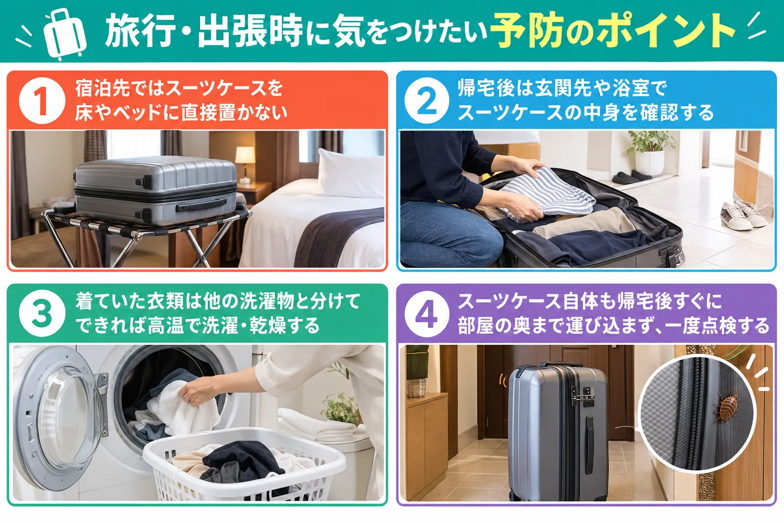 旅行・出張時に気をつけたい予防のポイントの図解