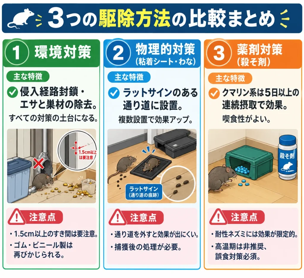 ネズミの3つの駆除方法の図解