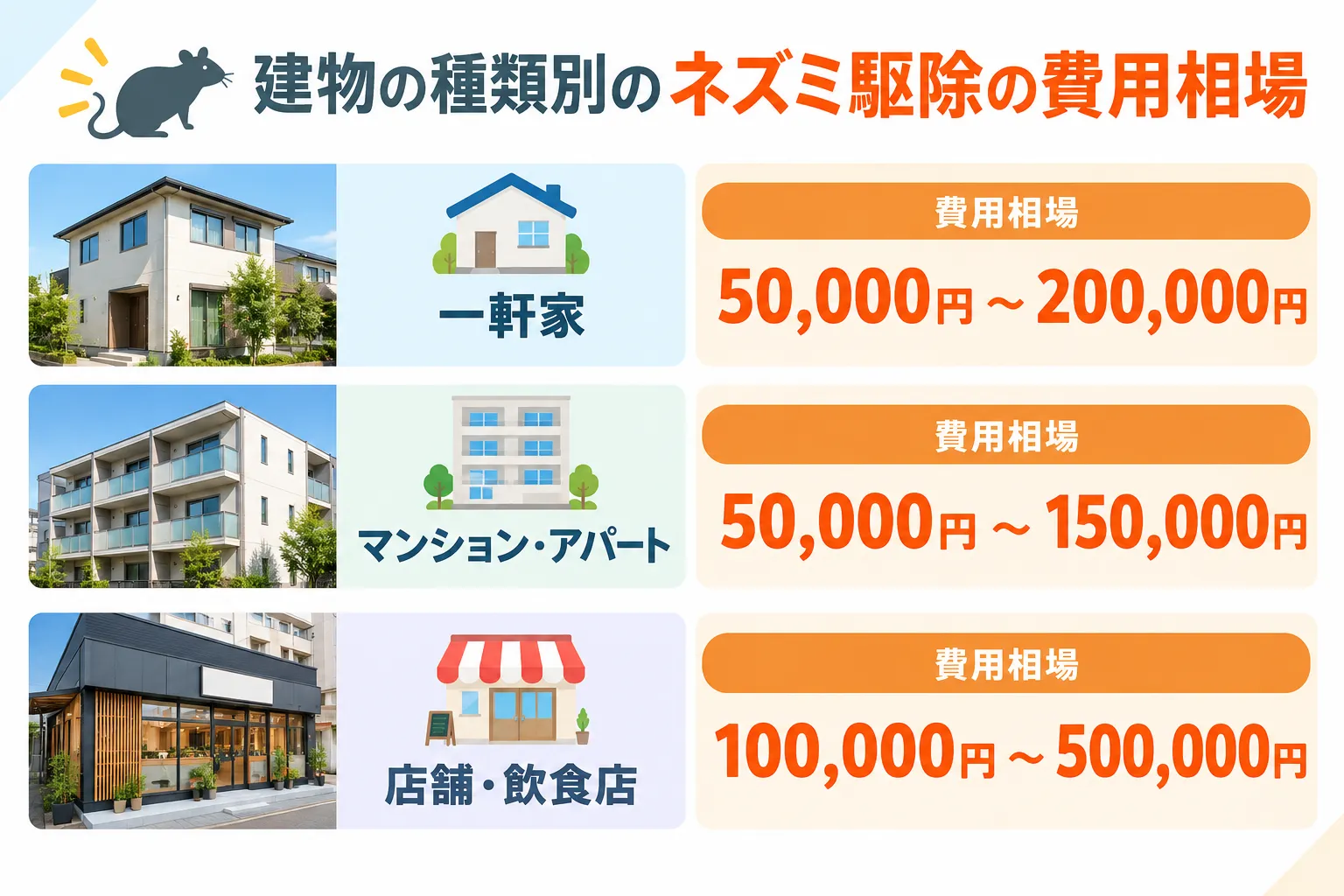 建物別ネズミ駆除費用相場インフォグラフィック